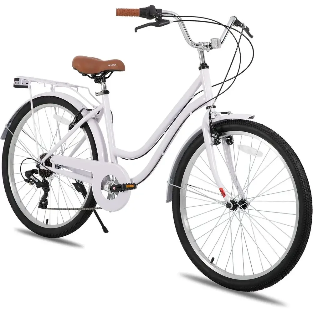 Cycling Commute Speed - 26-Zoll 7-Gang Tiefeinsteiger-Cruiser-Fahrrad mit Gepäckträger für